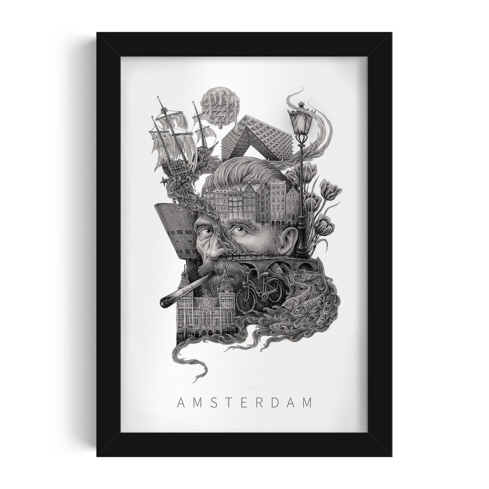 Fekete keretes kép Amszterdam Fekete-fehér