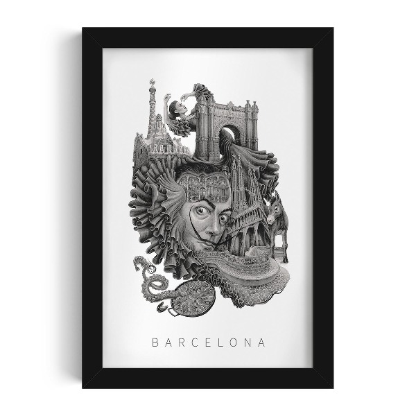 Fekete keretes kép Barcelona Fekete-fehér