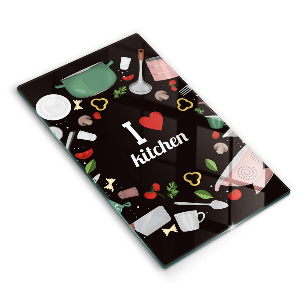 Üveg vágódeszka fényképpel Illusztráció Szeretem a konyhát