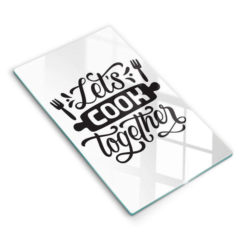 Üveg vágódeszka fényképpel Főzzünk együtt felirat