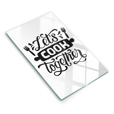 Üveg vágódeszka fényképpel Főzzünk együtt felirat