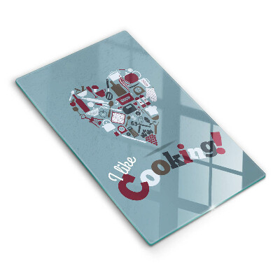 Üveg vágódeszka fényképpel Felirat Szeretek főzni