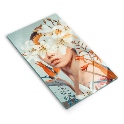 Üveg vágódeszka Nő virágokban