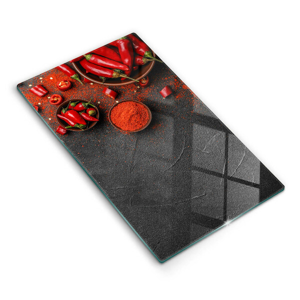 Üveg vágódeszka fényképpel Piros chili paprika