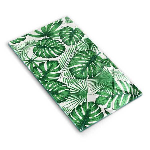 Üveg vágódeszka fényképpel Monstera levelek