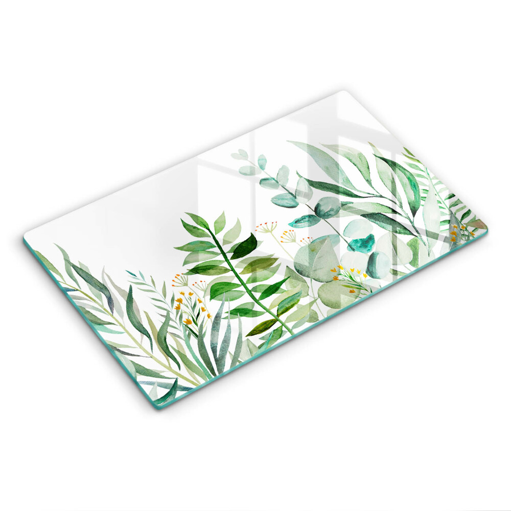 Üveg vágódeszka Növényi levelek illusztrációja
