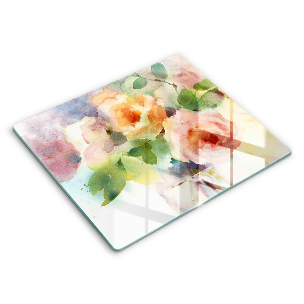 Edzett üveg vágódeszka 60x52 cm Festett virágok