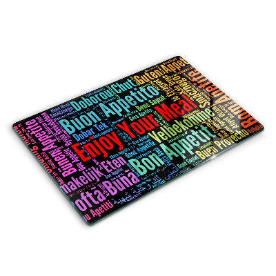 Üveg vágódeszka fényképpel 80x52 cm Ízletes nyelv betűkkel