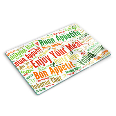 Üveg vágódeszka fényképpel 80x52 cm Ízletes nyelvek felirat