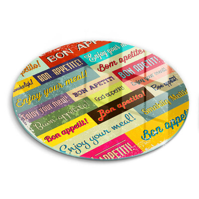 Üveg vágódeszka kerek Nyelves betűk