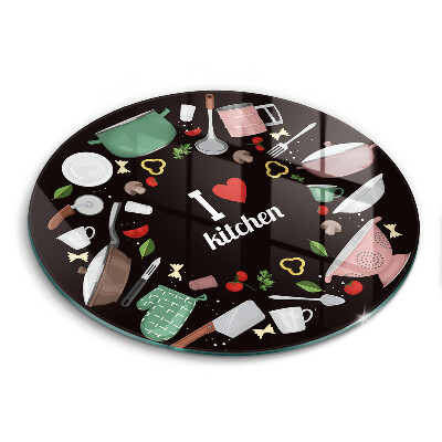 Üveg vágódeszka fényképpel kerek Illusztráció Szeretem a konyhát