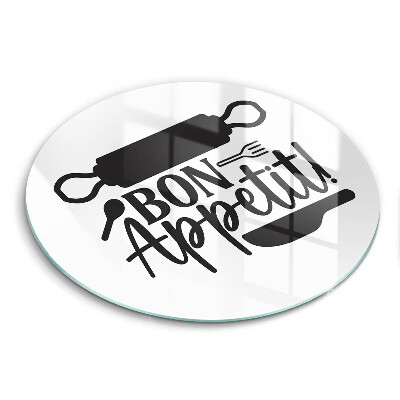 Edzett üveg vágódeszka kerek Bon Appetit felirat