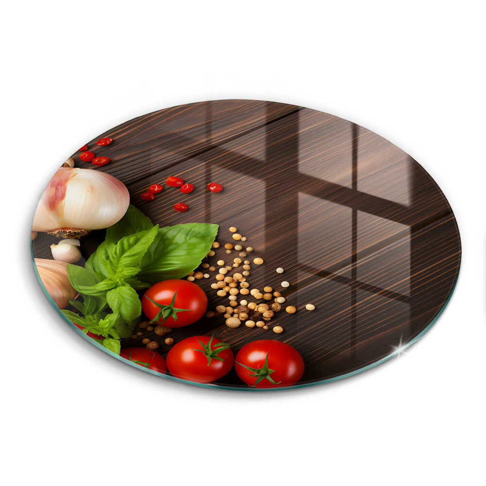 Edzett üveg vágódeszka kerek Zöldségek az asztalon