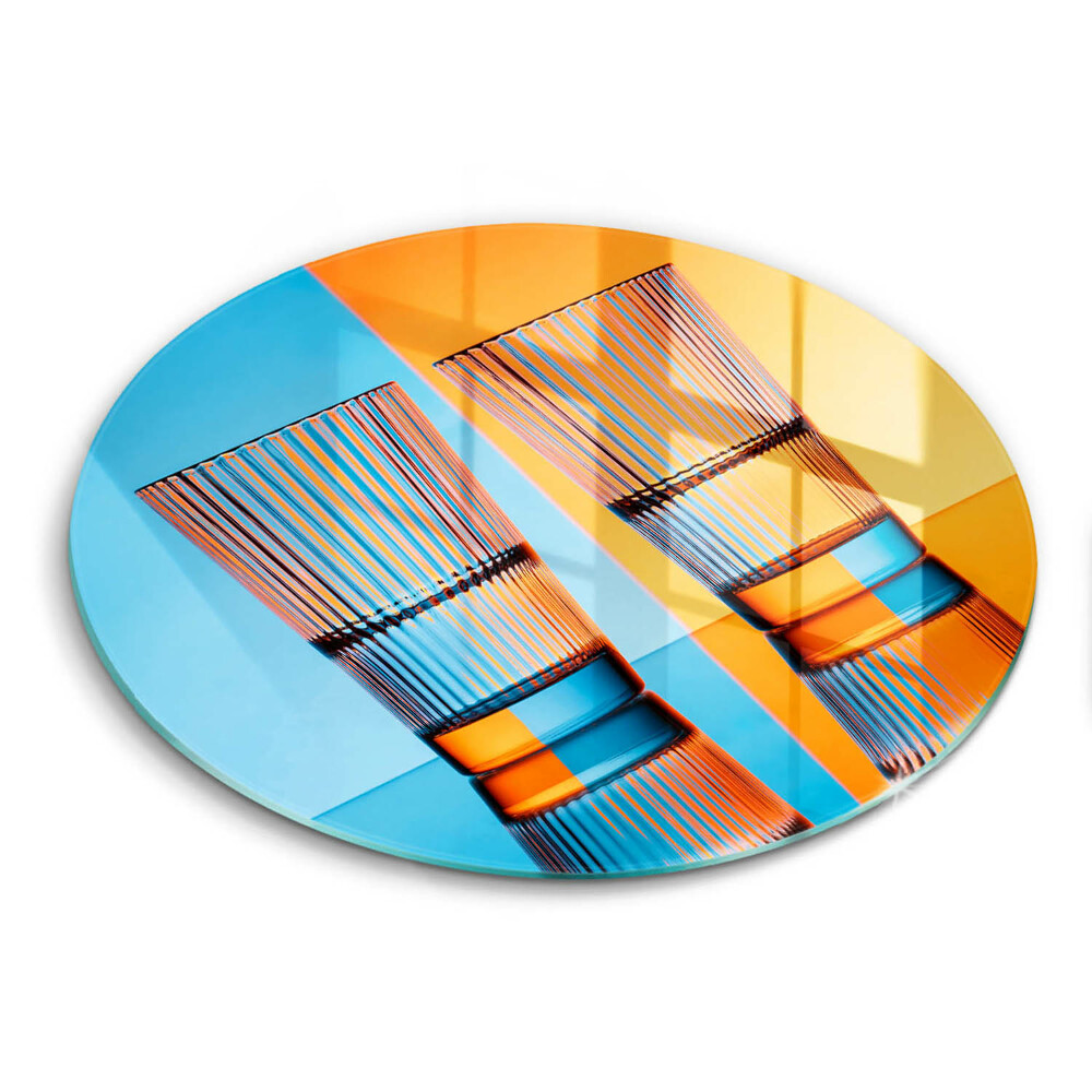 Üveg vágódeszka kerek Két pohár víz