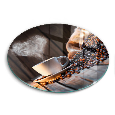 Üveg vágódeszka fényképpel kerek Kávéscsésze és szív