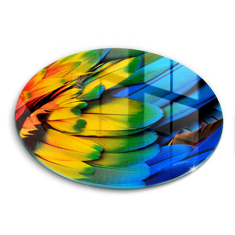 Edzett üveg vágódeszka kerek Színes papagájtollak