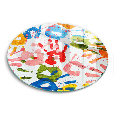 Üveg vágódeszka fényképpel kerek Gyermekkezek nyomai