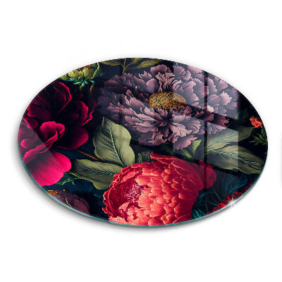 Üveg vágódeszka fényképpel kerek gyönyörű virágok