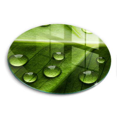 Üveg vágódeszka kerek Természet harmat és levél