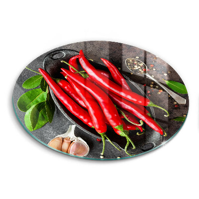 Üveg vágódeszka fényképpel kerek Piros chili paprika
