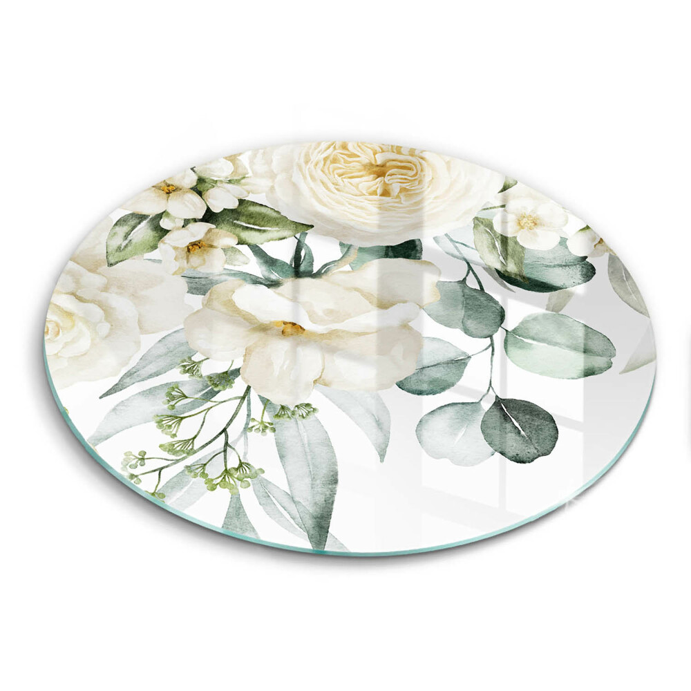 Üveg vágódeszka fényképpel kerek Akvarell virágok