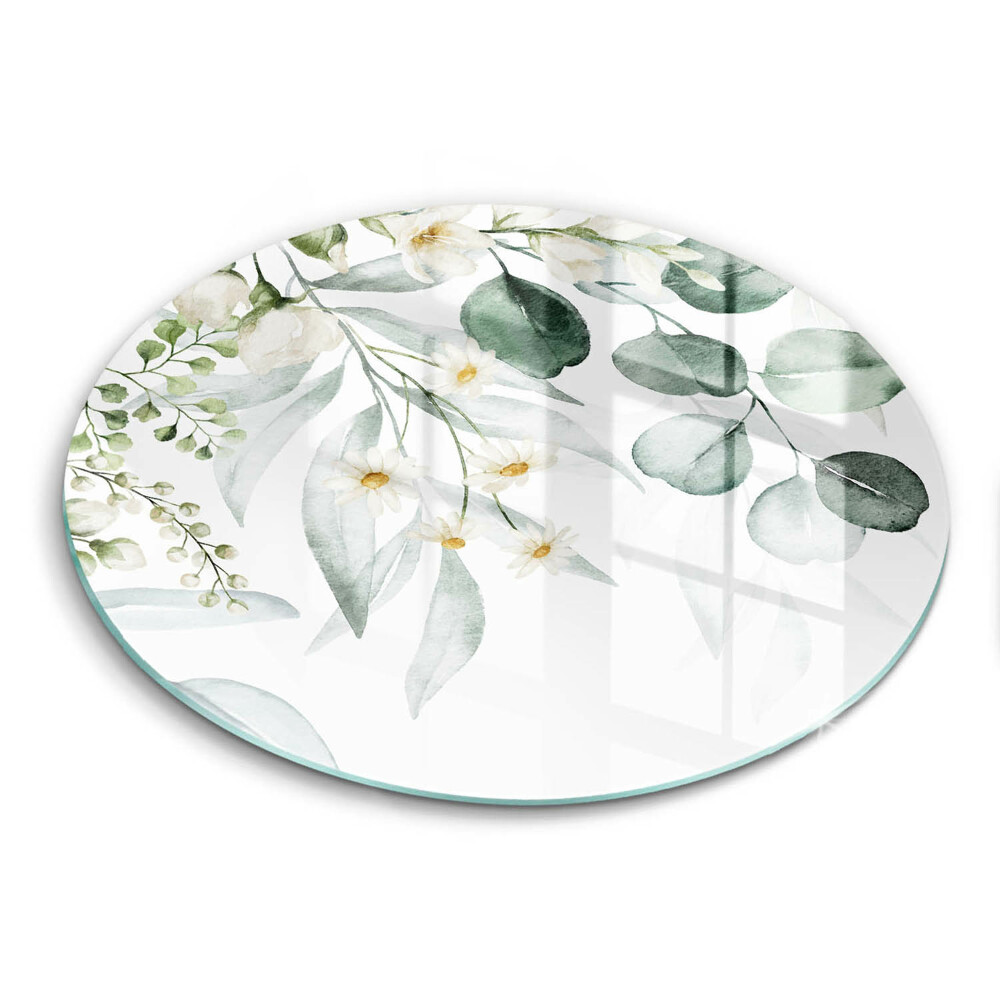 Edzett üveg vágódeszka kerek Akvarell növények