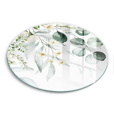 Edzett üveg vágódeszka kerek Akvarell növények