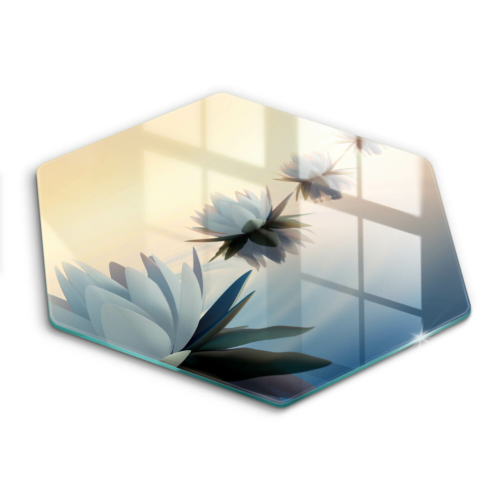 Üveg vágódeszka fényképpel hatszögletű Virágok liliom a vízen
