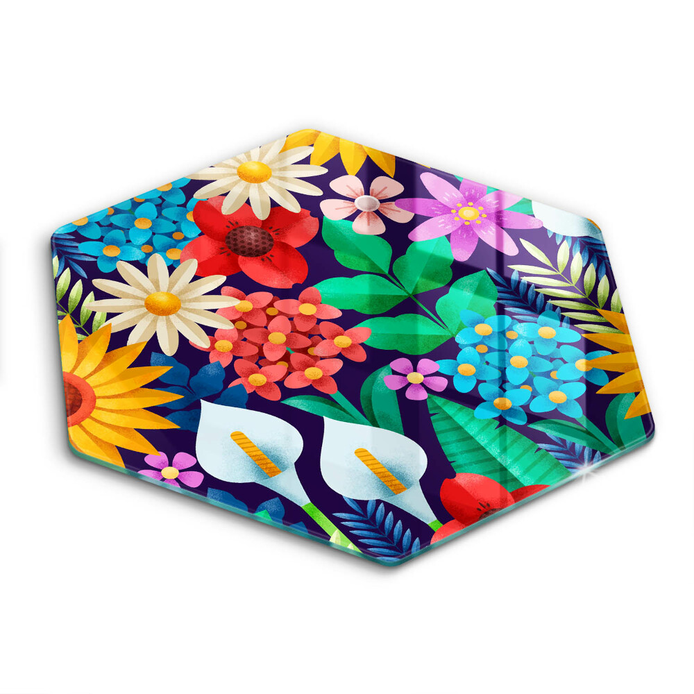 Üveg vágódeszka hatszögletű Illusztráció rét virágok