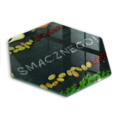 Üveg vágódeszka fényképpel hatszögletű Ízletes felirat!