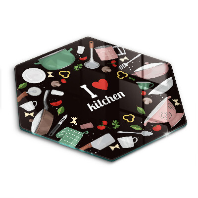 Üveg vágódeszka fényképpel hatszögletű Illusztráció Szeretem a konyhát