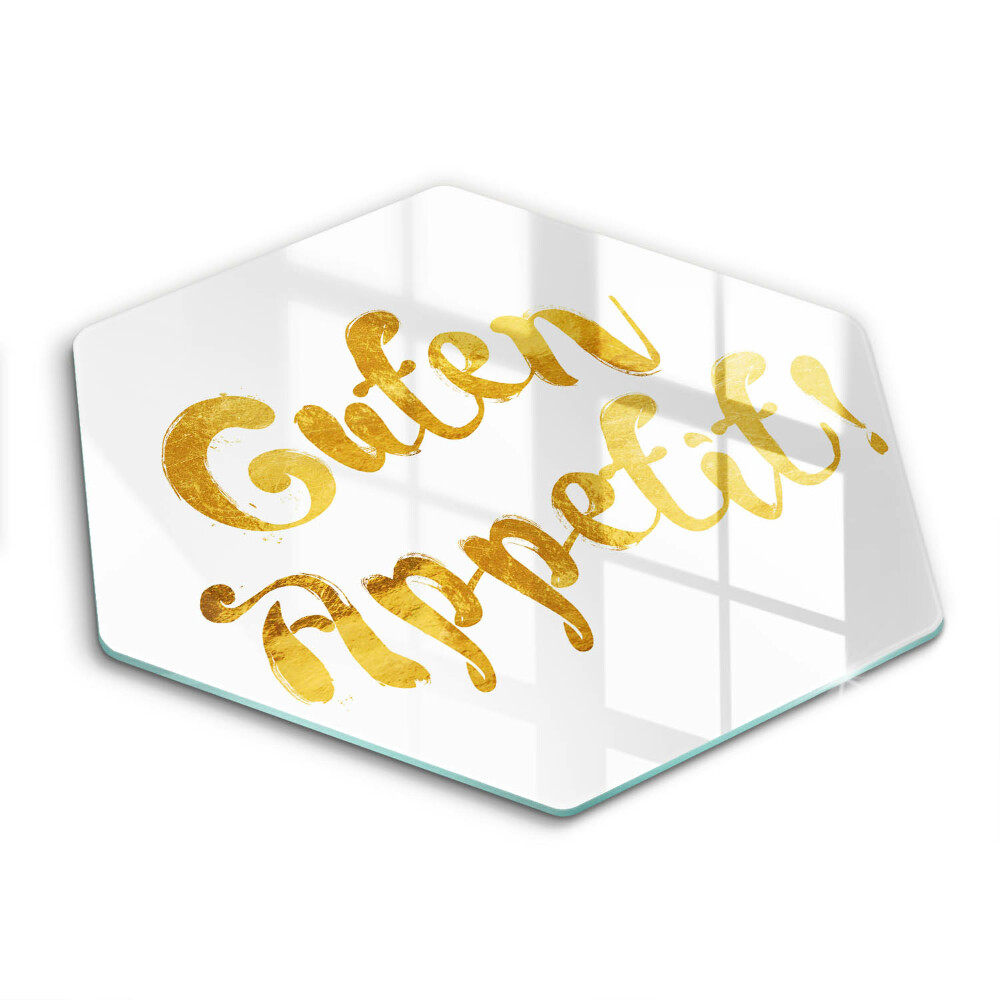 Üveg vágódeszka fényképpel hatszögletű Felirat Guten Appetit!