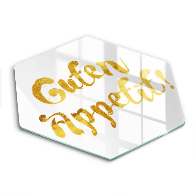 Üveg vágódeszka fényképpel hatszögletű Felirat Guten Appetit!
