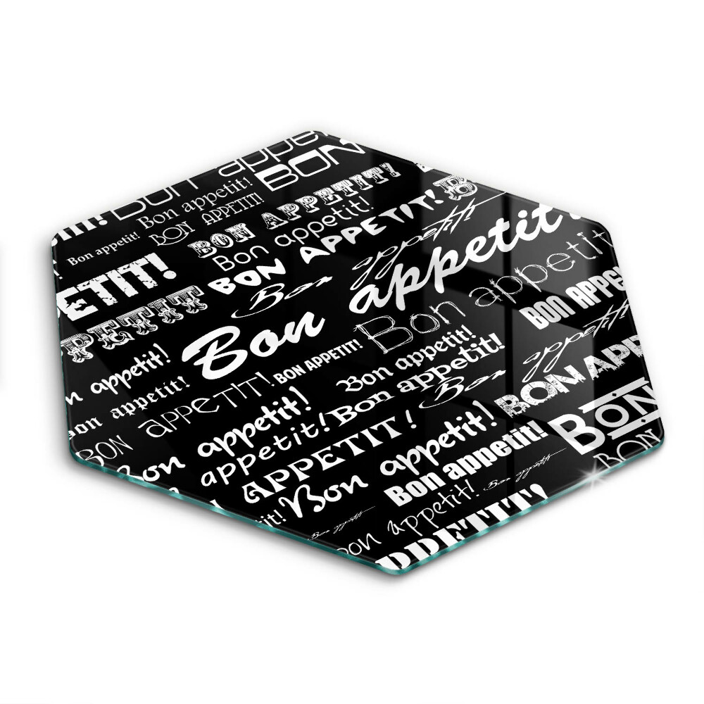 Üveg vágódeszka fényképpel hatszögletű Konyhai felirat Bon appetit