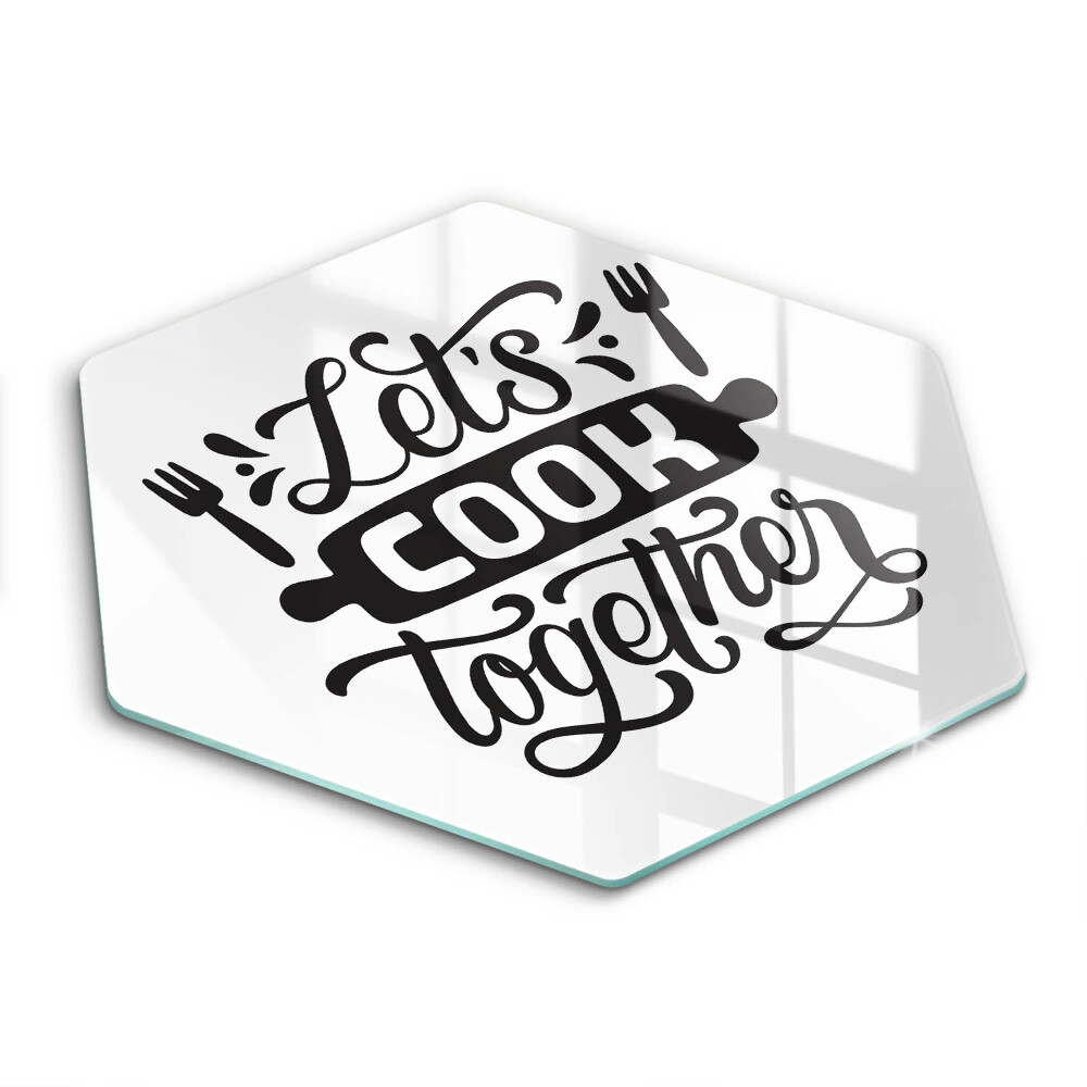 Edzett üveg vágódeszka hatszögletű Főzzünk együtt felirat