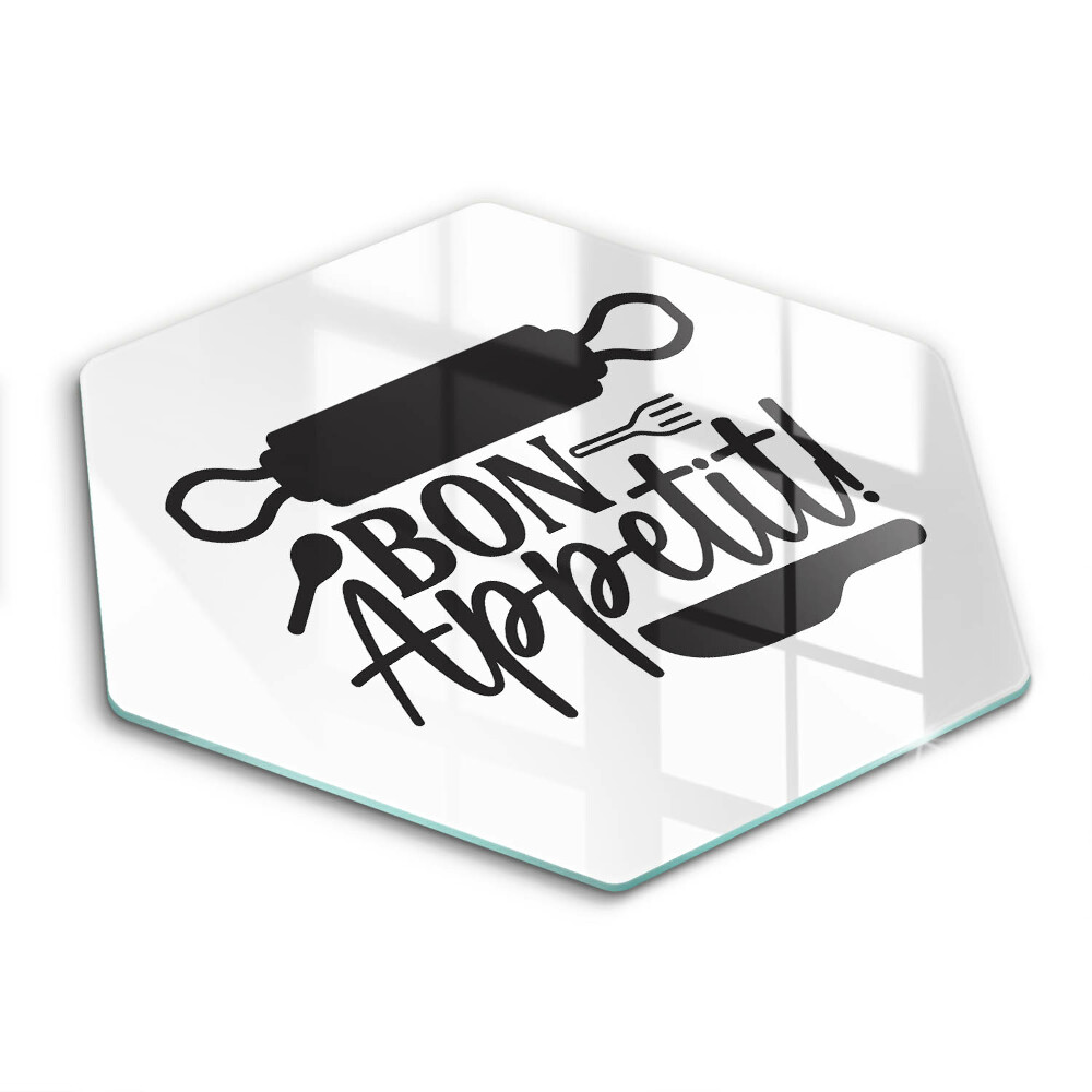 Üveg vágódeszka fényképpel hatszögletű Bon Appetit felirat