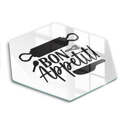 Üveg vágódeszka fényképpel hatszögletű Bon Appetit felirat