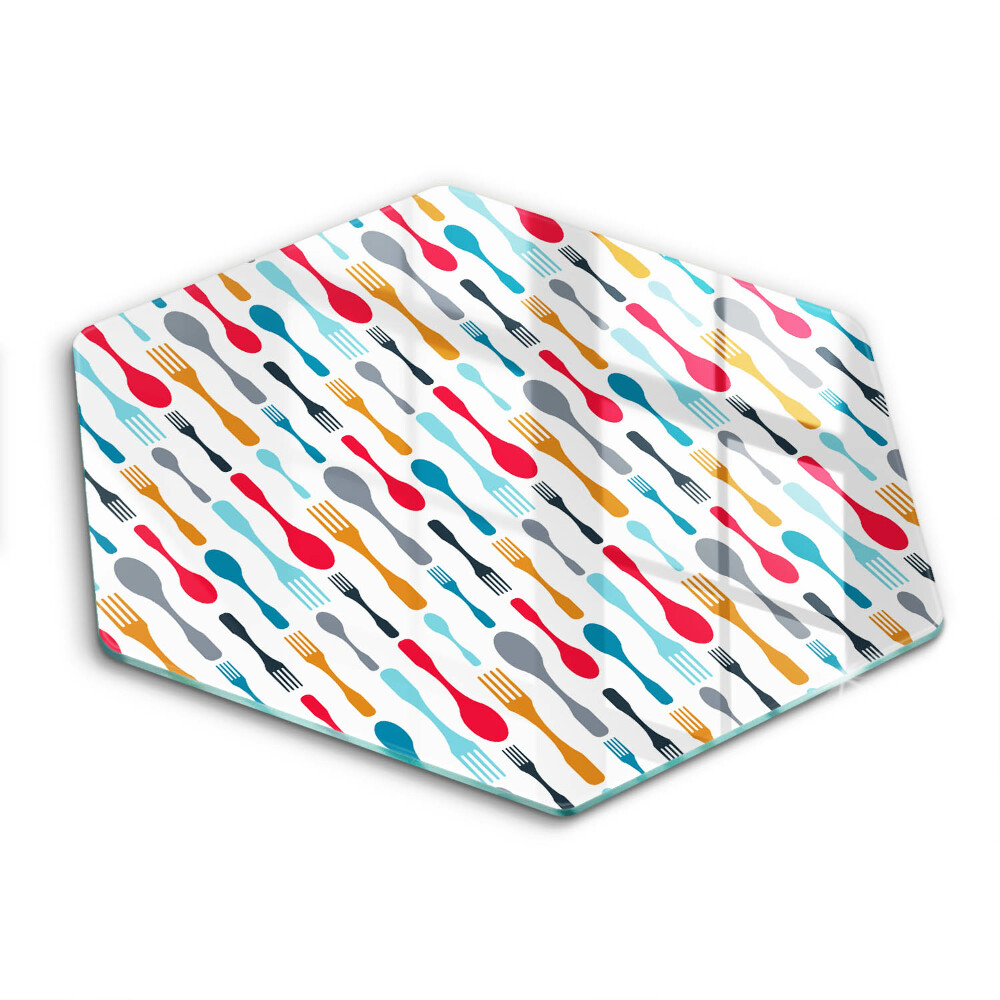 Üveg vágódeszka fényképpel hatszögletű Illusztráció egy kanál