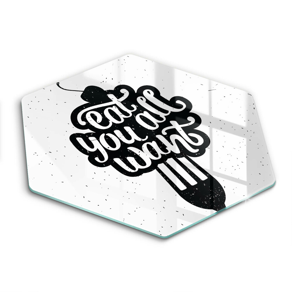 Edzett üveg vágódeszka hatszögletű Egyetek, amennyit akartok tábla