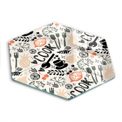 Üveg vágódeszka hatszögletű Illusztratív konyhai motívum