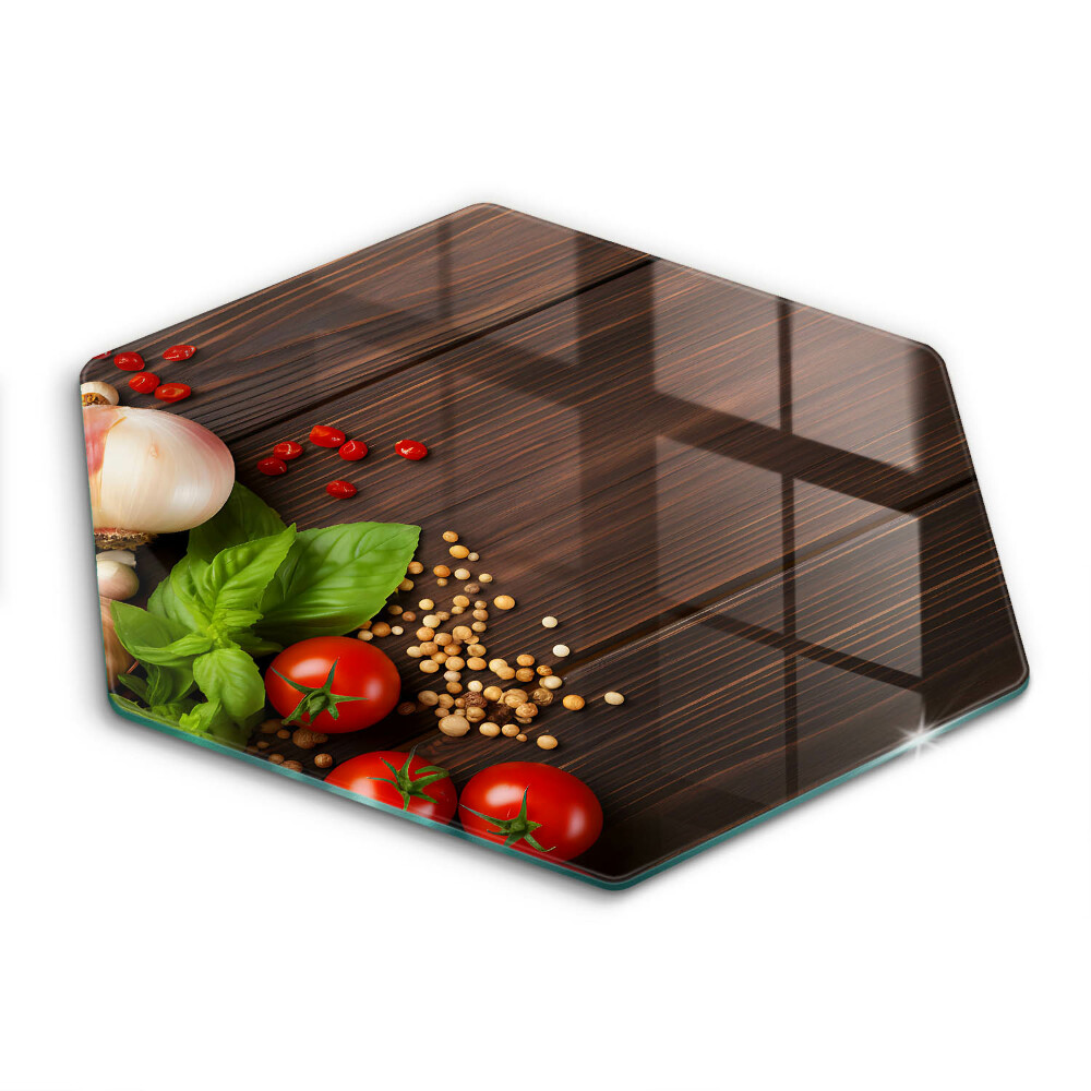 Edzett üveg vágódeszka hatszögletű Zöldségek az asztalon
