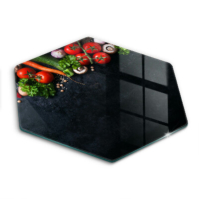 Üveg vágódeszka fényképpel hatszögletű Színes zöldségek