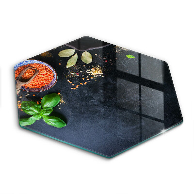 Üveg vágódeszka fényképpel hatszögletű Fűszertálak