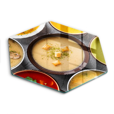 Üveg vágódeszka fényképpel hatszögletű Színes levesek