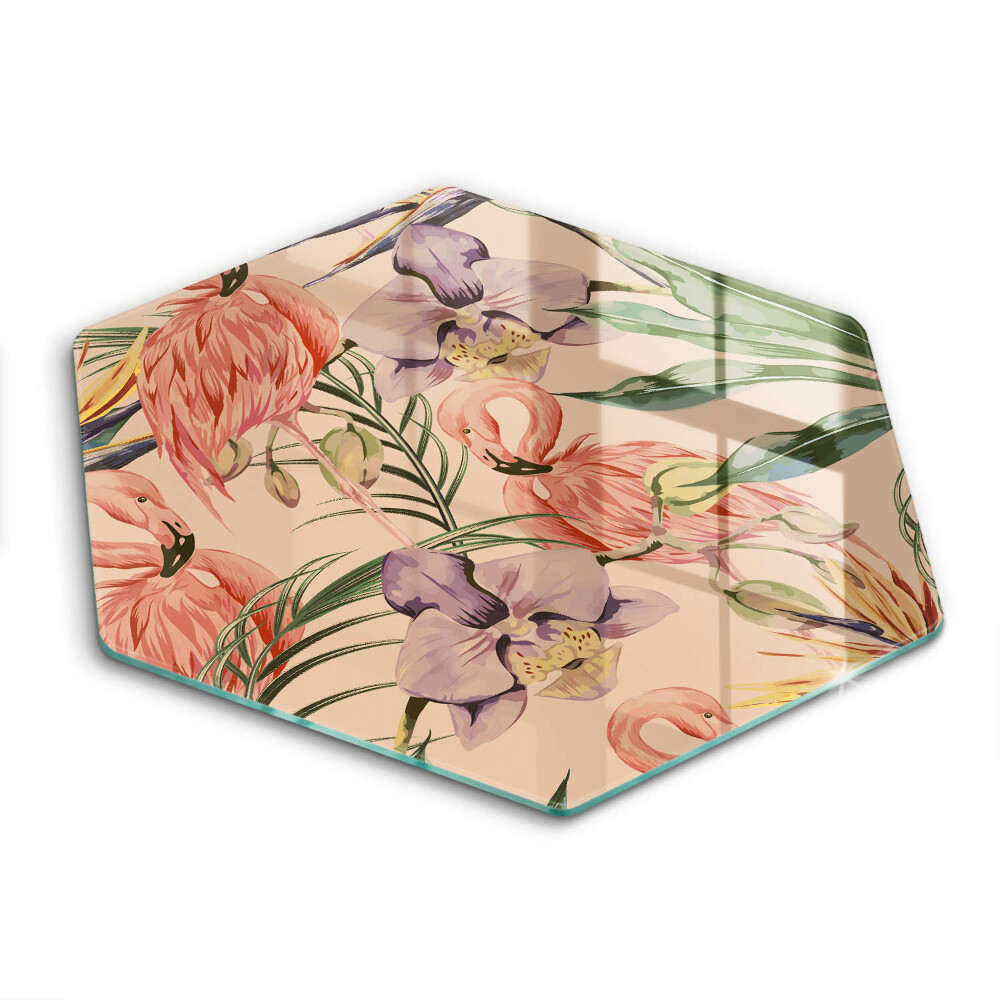 Üveg vágódeszka hatszögletű Illusztráció flamingók