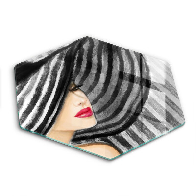 Edzett üveg vágódeszka hatszögletű Nő kalapban