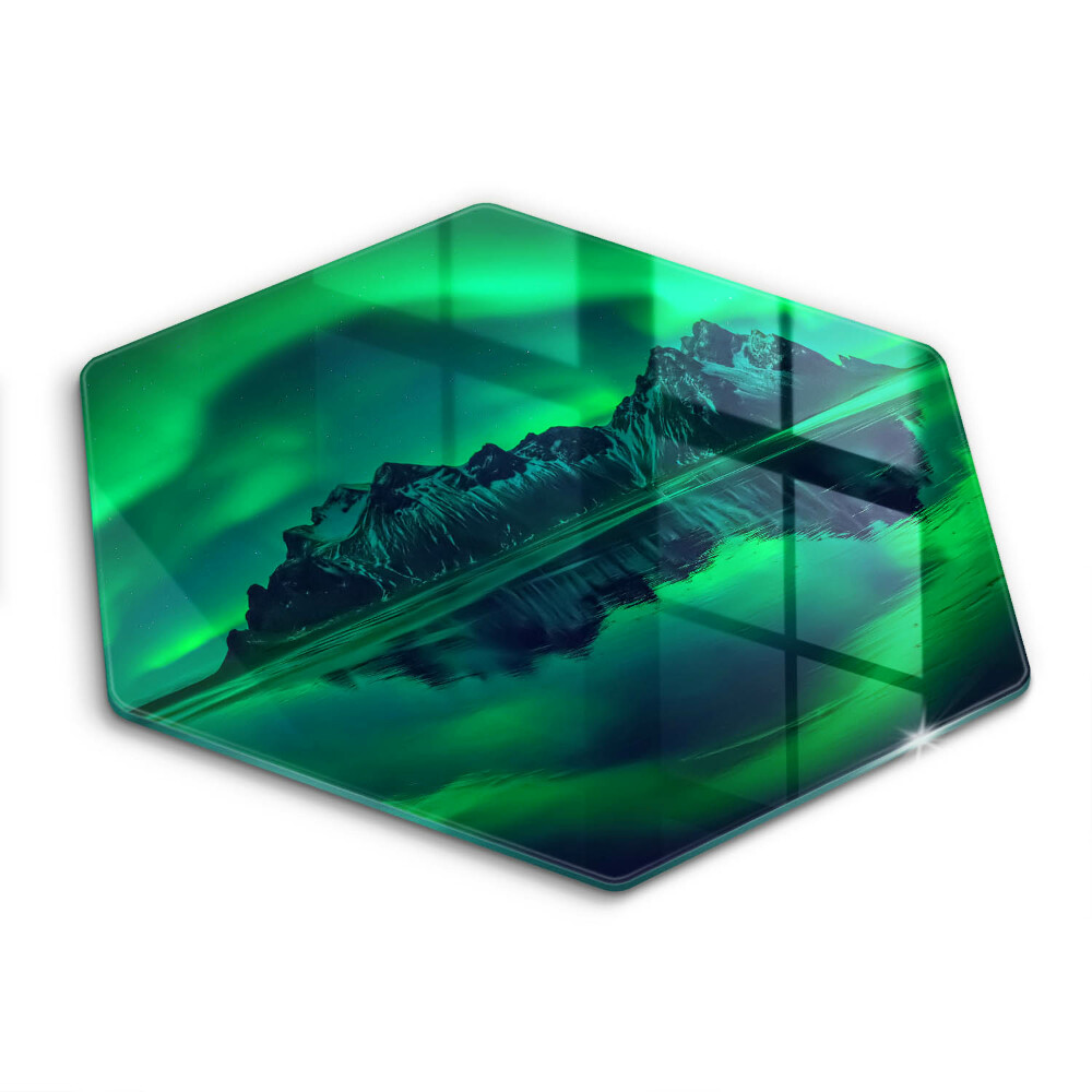 Üveg vágódeszka hatszögletű Aurora borealis táj