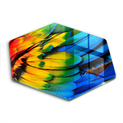 Üveg vágódeszka fényképpel hatszögletű Színes papagájtollak
