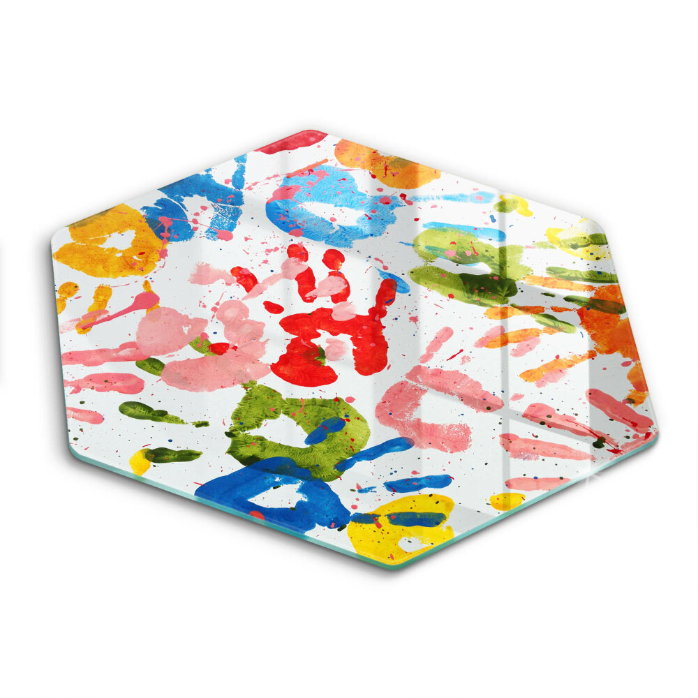 Üveg vágódeszka fényképpel hatszögletű Gyermekkezek nyomai