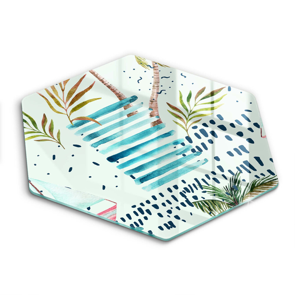 Edzett üveg vágódeszka hatszögletű Nyaralás illusztrációk